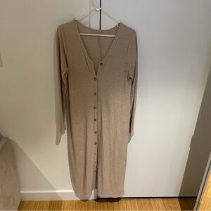 Cream Long Sleeve Sheath Dress with V-Neck for Casual Wear